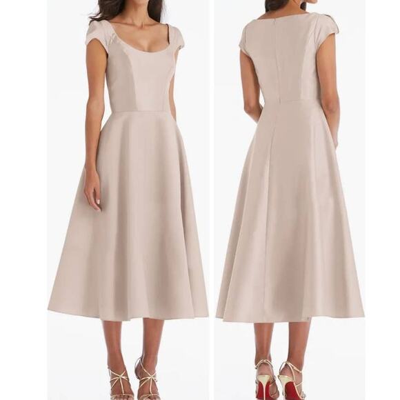 Alfred Sung Womens size 2 dress D798 cap sleeve full skirt satin midi - Picture 1 of 6